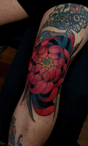 Neo-traditional Chrysanthemum Tattoo